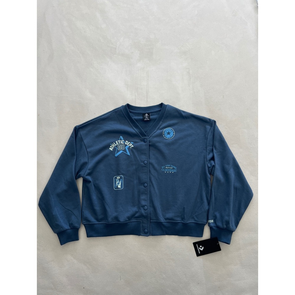 Converse Girls XL Slacker Blue Snap Front Varsity Cardigan Sweatshirt 4MH371-UFL